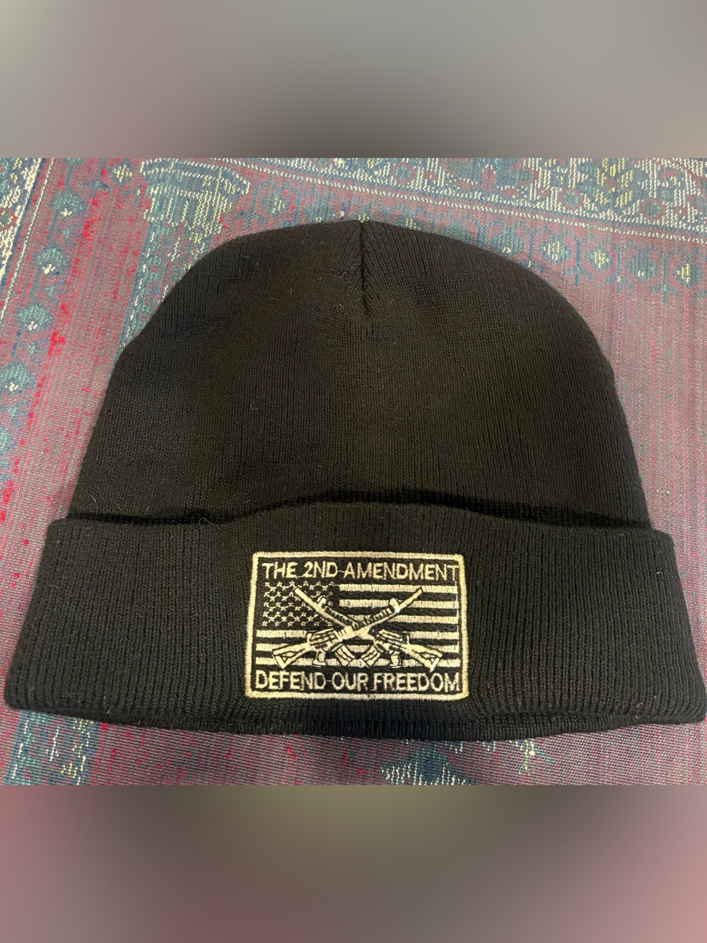 Black 2nd Amendment Beanie - Defend Our Freedom Patch